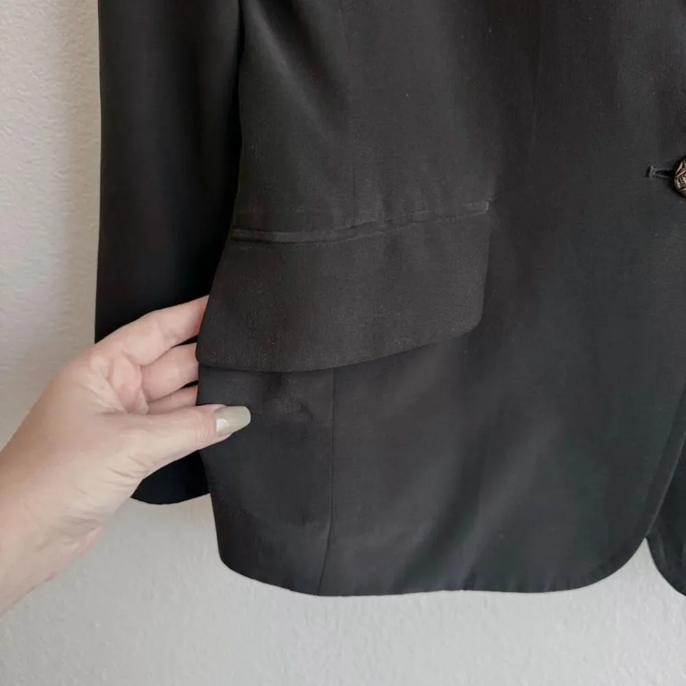 Vintage DKNY 100% Silk Notch Collar Blazer in Black with Gold Button size 4